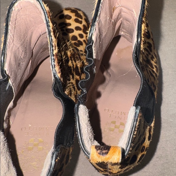 vince camuto heeled platform boots Pony Hair Leopard Brown Black Shoes - Picture 4 of 9